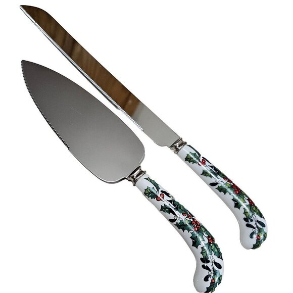 Sheffield Holly Red Berry Ceramic Handle Cake Pie Server Knife holiday Christmas - Picture 1 of 11